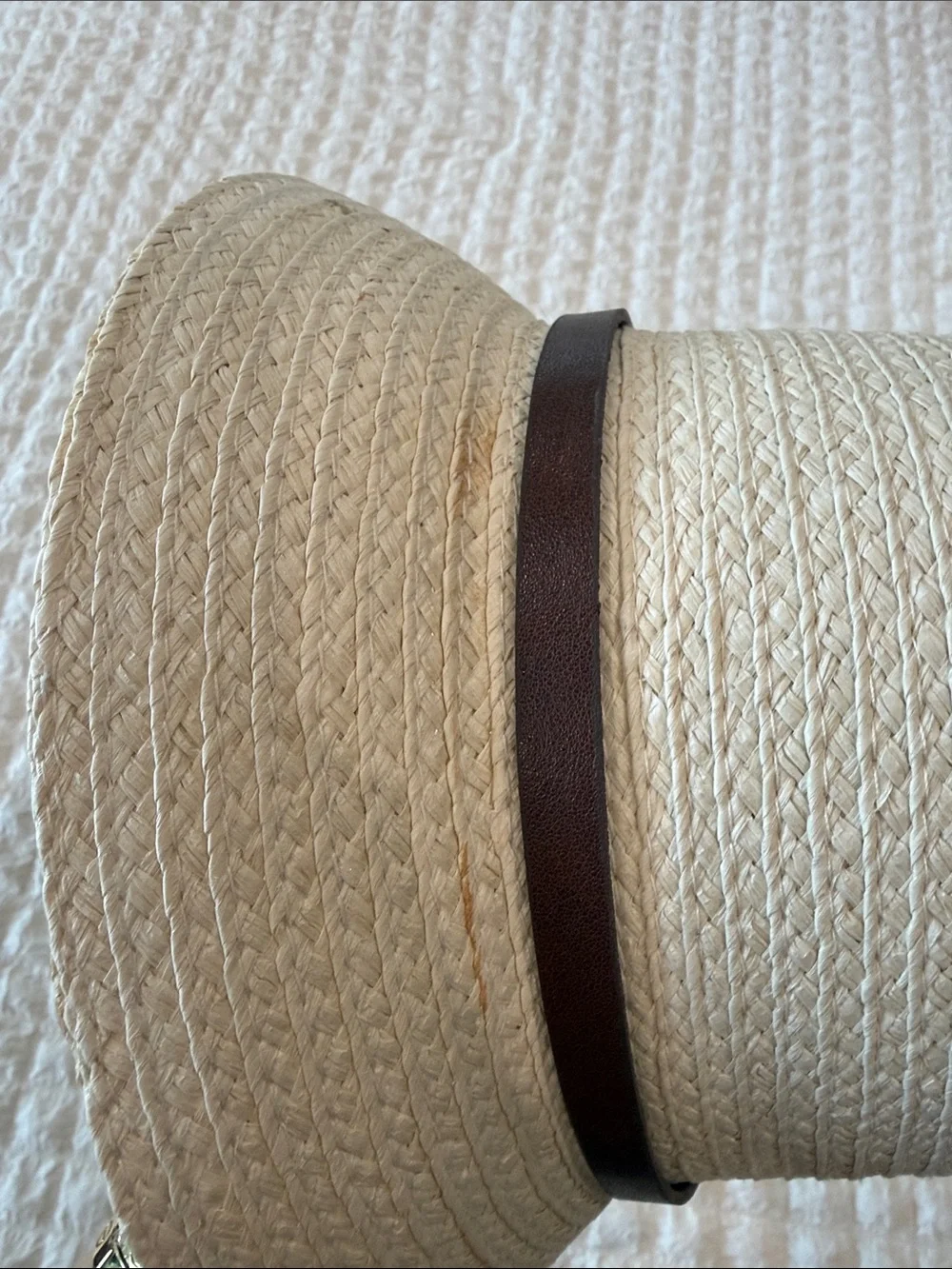 Liz Claiborne Cream Braided Straw Hat with Brown Belt